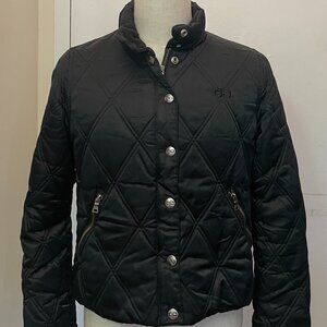 GUESS Women’s Quilted Puffer Jacket – Black, Size M, Zipper Pockets, Fully Lined